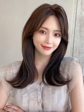 アフロート エル 大阪(AFLOAT L) 黒髪/グレーベージュ/レイヤーロング/前髪パーマ