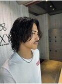 ボブウルフセンターパートグランジパーマ大人パーマロン毛新宿
