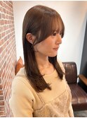 レイヤーボブハイライトカラーミルクティーベージュ