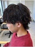 波巻きパーマセンターパートツイストパーマメンズマッシュパーマ
