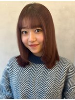 顔まわりレイヤー鎖骨ミディアムオリーブグレージュ