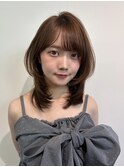ミディアムレイヤー/ダークアッシュブラウン/韓国巻き/前髪