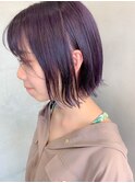外ハネボブ、ラベンダーアッシュ、前下がりボブ、パープル