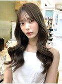 20代30代40代◎前髪パーマ韓国風巻きくすみベージュお団子ヘア