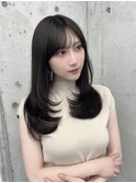 ブラックカラー/透明感カラー/ロングレイヤーカット/ワンカール