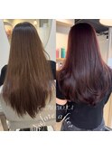 レッドブラウン&レイヤーカット★福岡髪質改善