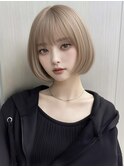 渋谷 韓国ヘア 顔周りレイヤー 大人ボブ  ミルクティベージュ