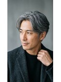 横浜桜木町メンズ白髪ぼかし×大人かき上げ流しショート