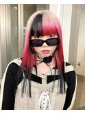 ホワイトブロンドカラーブラックローライト赤レッド裾カラー