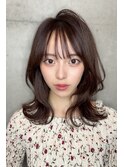外ハネミディアム　ショコラブラウン　ラベンダー　くびれヘア