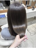 ブリーチなし/スモーキーカラー/髪質改善/グレーブラウン/前髪