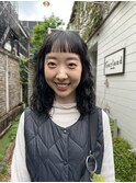 黒髪パーマ/オン眉/ワイドバング/ストレート前髪/表参道