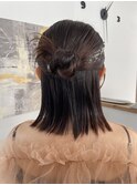 岡山ヘアセット　ハーフアップ　タイトシニヨン