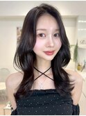 C102韓国風ミディアムレイヤーカットハッシュカットグレージュ