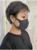 グレーカラー 透明感カラー ショート 暗髪 カーキグレージュ