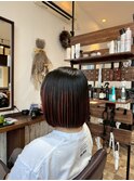 パラパラブリーチハイライトストレート切りっぱなしボブ20代30代