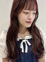 ラミエバイメルト 下北沢(lamie by melt)&nbsp;顔周り小顔サイドバングぱっつん前髪ワインレッドブラウン韓国風