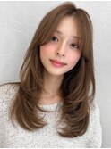 うるツヤくびれヘア斜めバングセミディモテ髪似合わせカット