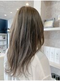 福山市美容室Caary人気 ロングヘア透明感くすみグレージュカラー