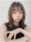 ぱっつん前髪/鎖骨ボブ/シースルーバング/ブラウングレ-NS-43