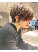 小顔丸みショート/ブリーチなし透明感カラー/博多