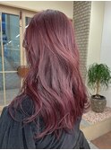 ブリーチなしダブルカラーロングレイヤーチェリーレッドボルドー