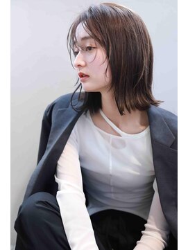 ムウ 難波(MOU) ボブクールショート前髪イメチェンピンクベージュ30代40代50代