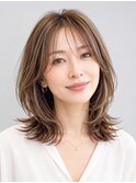 白髪ぼかしハイライト/ミディアムレイヤー/髪質改善