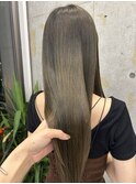 韓国顔まわりレイヤーカットグレージュオリーブベージュブラウン
