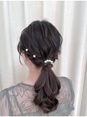 ポニーテール ローポニー パールピン  参列ヘア お呼ばれヘア