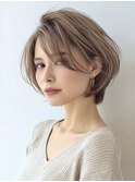 ミセスショートボブ白髪ぼかし脱白髪染め40代50代60代♪
