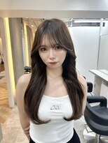 前髪あり髪質改善姫カットセミディカールシアーカラー縮毛矯正