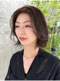 大人ボブ/かきあげ前髪/アッシュオリーブ/カーキ/30代40代20代