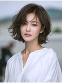 ☆ホワイトグレージュミニウルフデジタルパーマチェリーブラウン