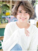 斜めバングハイライト根元パーマ小顔ショートボブc720代30代40代