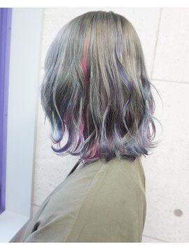 ヘアテリア リュウ 大塚(hair teria ryu) アッシュグレー×ユニコーンカラーハイライト/ブリーチ2回ベース