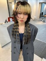 アリー(ally) デザインカラーシマシマカラーロングウルフカットシャギーウルフ