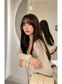 ふんわり前髪ありレイヤー_くびれヘアアプリコットオレンジ