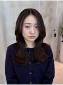 ミディアムレイヤー レイヤーカット 前髪 ミディアム 黒髪ロング