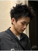 アップバングツーブロックバーバーフェードツイストメッシュ