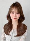 イメチェン薄めバングくびれヘアセミディ愛され斜めバング