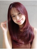 韓国風くびれレイヤー髪質改善チェリーレッド小顔美髪20代30代