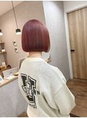 ブリーチダブルカラー似合わせ切りっぱなしボブ　ピンクヘアー