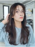 フェミニンロング大人かわいい透明感カラーレイヤーカット小顔