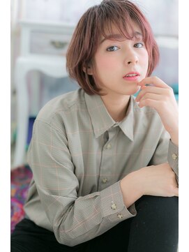 ミック ヘアアンドメイク アップ 駒込店(miq Hair&Make up) ピンクベージュ斜めバング★小顔ナチュラルボブb1