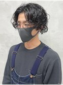束感☆メンズミディアム/スパイラルウェーブパーマ/アップバング