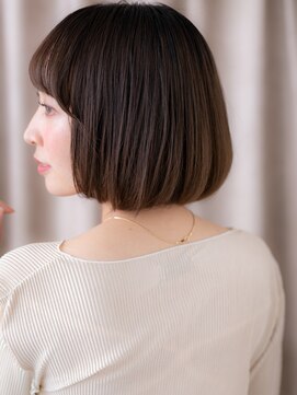 モッズヘア 越谷(mod's hair) マロンベージュ斜めバング艶感ストレート丸みボブY越谷30代40代