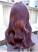 【白石】ブリーチなし赤髪ワインレッドモーヴピンクセミロング