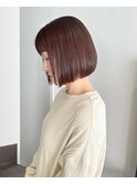 ぱっつん切りっぱなしショートボブ/縮毛矯正/水素トリートメント