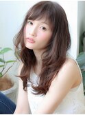 ミディアムウルフ銀座大人可愛い小顔ショートシースルーバング